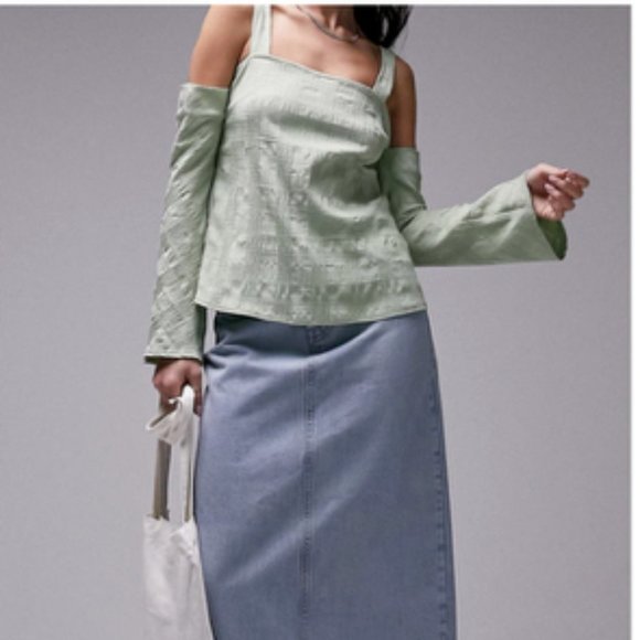 Topshop Textured Cold Shoulder Top Light Green Size 4 NWT in Package! - Picture 1 of 5